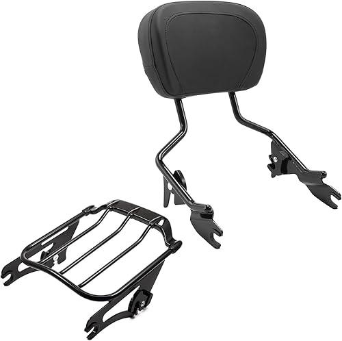 Respaldo vertical desmontable para pasajero y almohadilla con barra de sissy y ala de aire, portaequipajes de dos plazas para Harley Touring Road