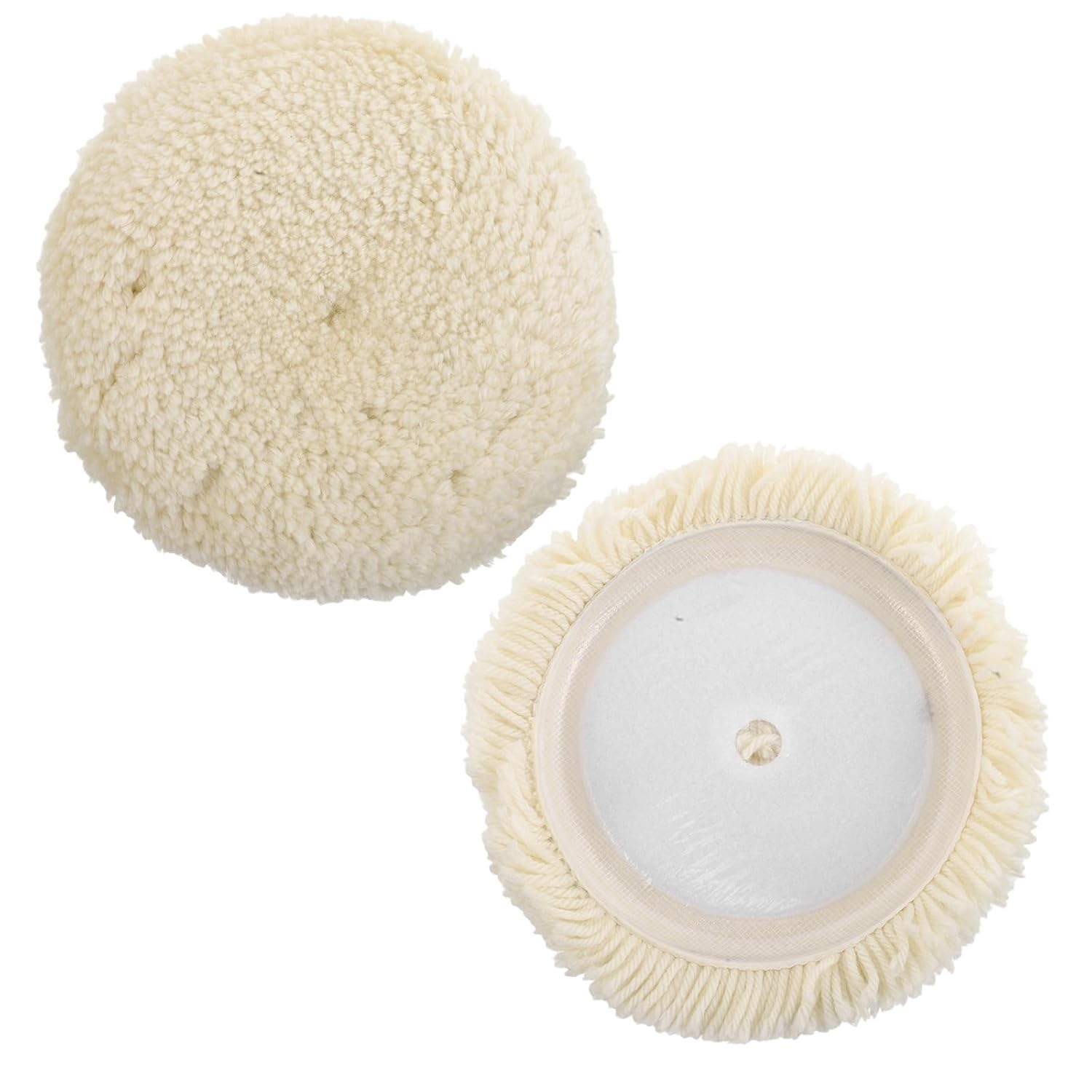 OSALADI 2pcs Wool Polishing Pads for Car Polisher, Self-Adhesive Buffing Wheel with Large Diameter Design and Soft Delicate Wool Fiber, for Auto Detailing and Car Paint Protection