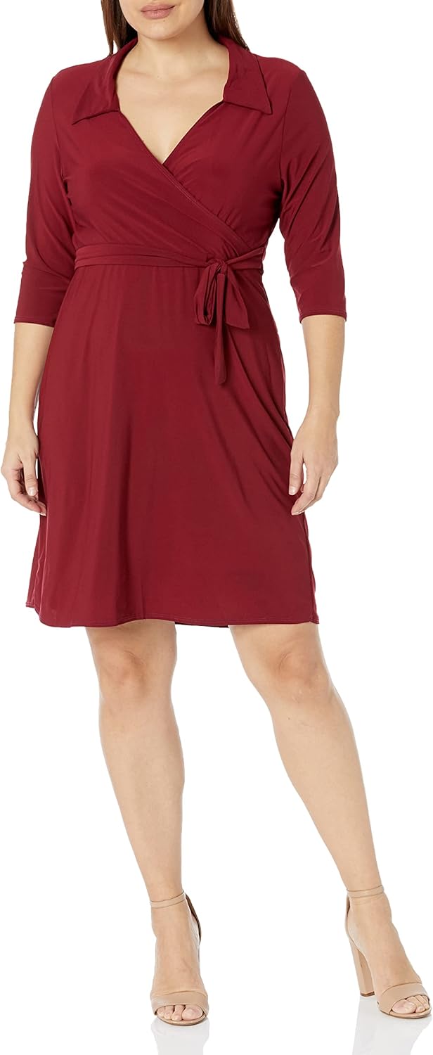Star Vixen Women's Three-Quarter-Sleeve Faux Wrap Dress at  Women’s Clothing store