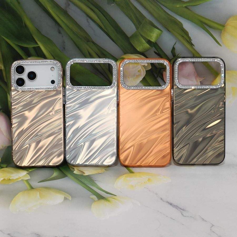 Image of Elzzi Compatible with iPhone 17 Pro Max Case | Marble Glossy Hard PC Back Cover with Diamond Camera Protector | Ultra Stylish Shockproof Back Cover Case for Girls Women-Pink