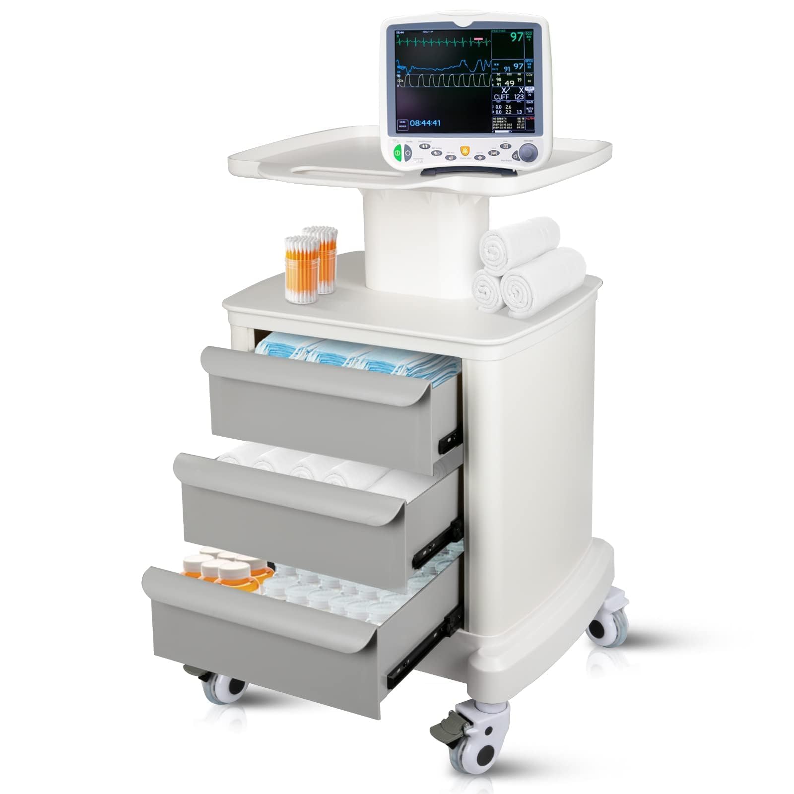 Medical Cart with Drawers on Wheels Mobile Ultrasound Cart Dental Rolling Carts Beauty Storage Trolley Cart with Caster Wheels for Hospitals, Offices,