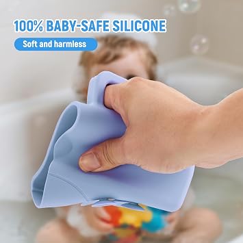 Baby Bath Jug with Suctions, 100% Food Grade Silicone, Rinser to Wash Hair and Body with Easy Grip Handle