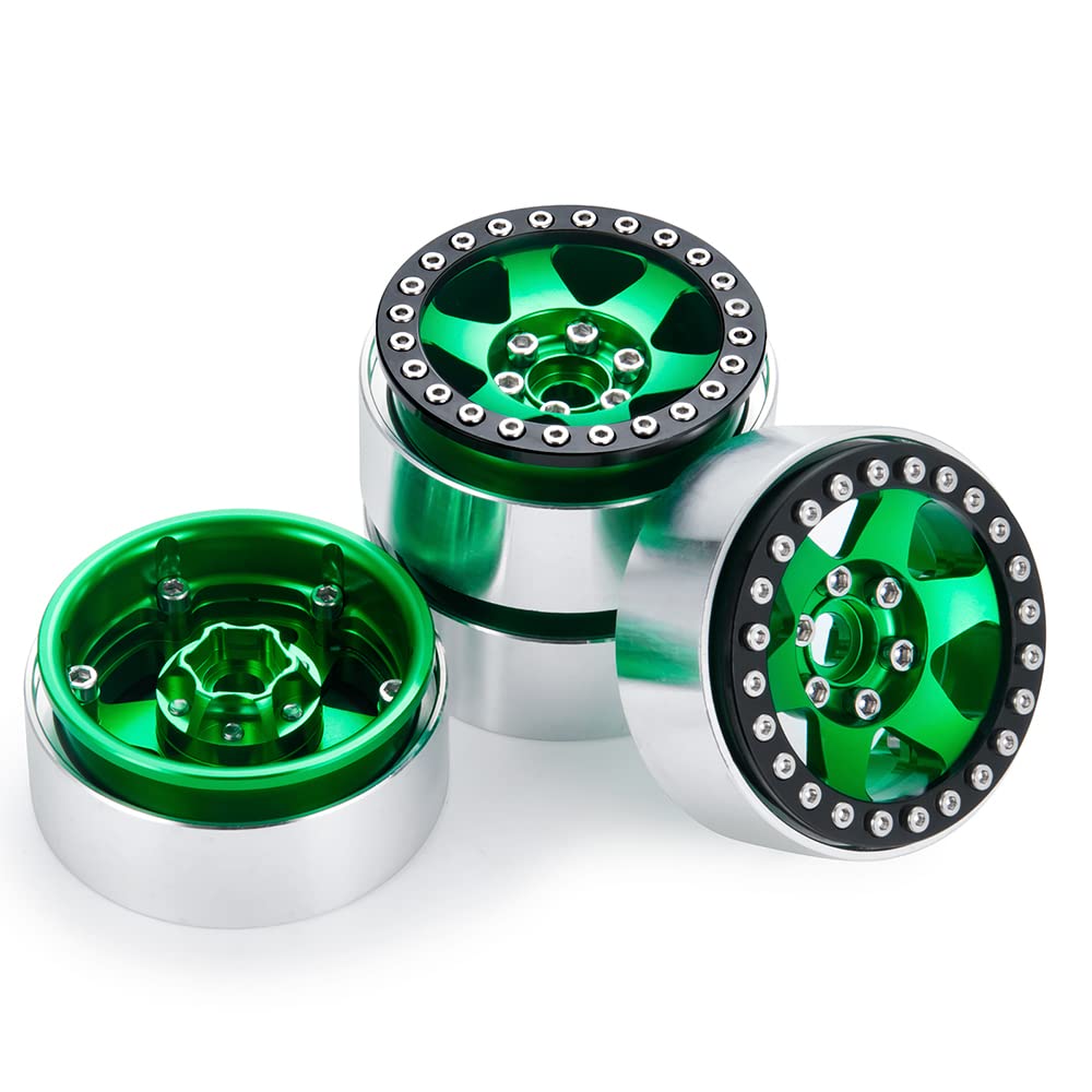 1/10th 4PCS RC 1.9" Aluminium Beadlock Wheel Rims Upgrades for AXIAL SCX10 TRX4 SCX10-II AXI90046,SCX10-III,D90 (Green)