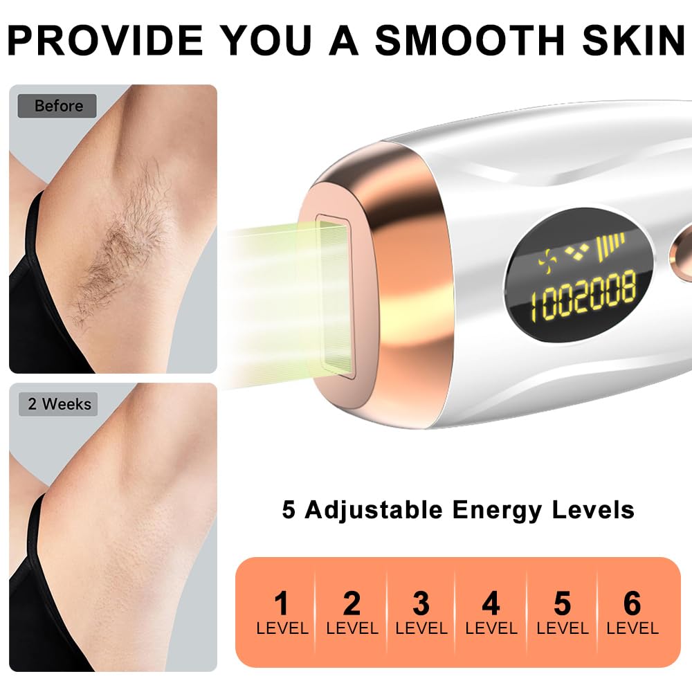 Épilateur Lumière Pulsée, Appareils IPL Épilation Laser, Épilation Laser, Épilateur sans douleur pour le visage, les aisselles, les bras, les jambes et le corps (Blanc)