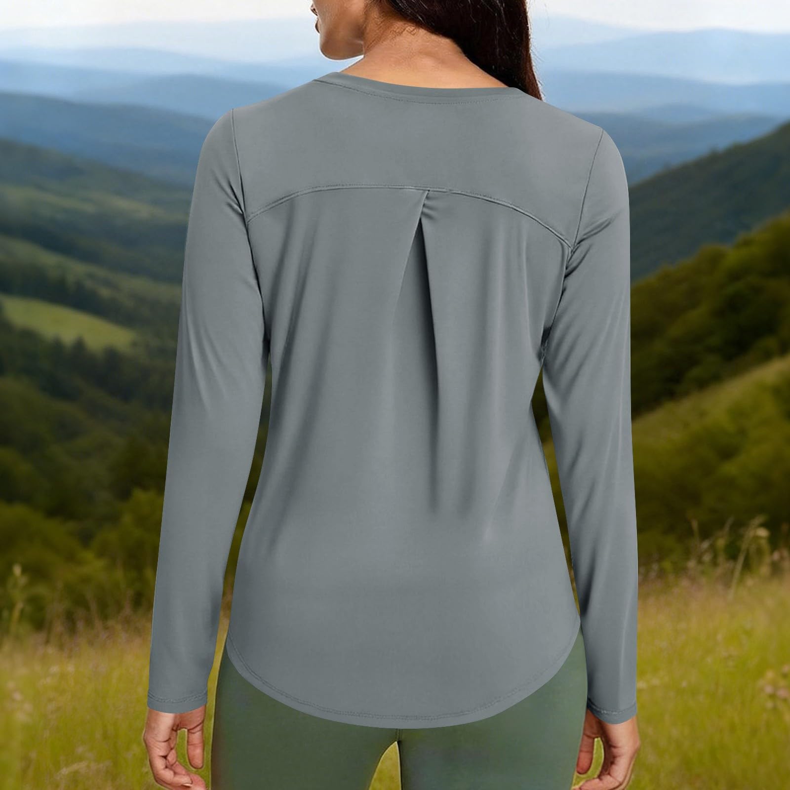 Camicia sportiva da donna a maniche lunghe da corsa Top ad asciugatura rapida traspirante protezione solare fitness palestra allenamento t-shirt leggera girocollo tinta unita escursionismo yoga
