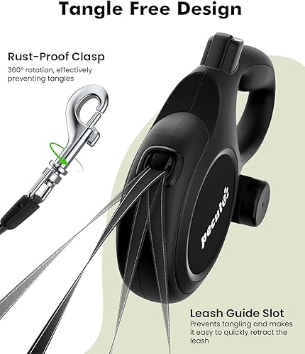 Miniatura 6 de Correa retráctil para perro de 26 pies, correa retráctil resistente para mascotas con soporte para bolsa de excrementos, agarre suave