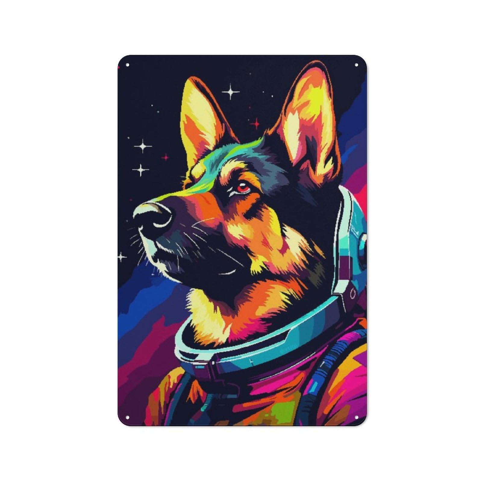 Junmoney German Shepherd Spaceman For Lounge Or Reading Corner, Rustic Tin Sign 30X20cm, For An Autumn Update To Lounge And Reading Corner