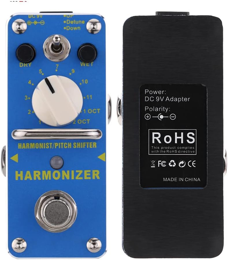 De volta view of the Btuty AHAR-3 Harmonizer pedal showing power input and RoHS compliance label
