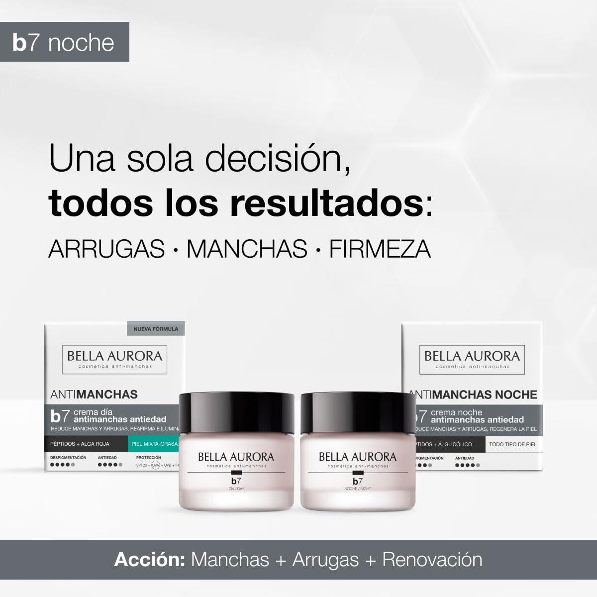 Bella Aurora B7 Crema Antimanchas y Antiedad Noche | Renueva la Piel mientras Duermes | Reduce Manchas y Arrugas | Mejora Firmeza y Luminosidad | Tratamiento Facial Nocturno | 50 ml