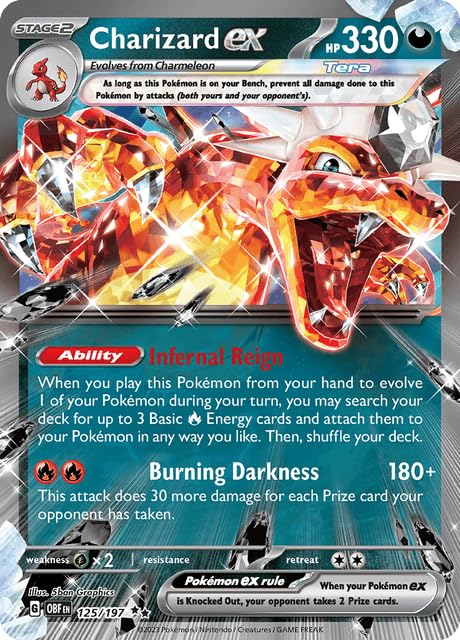 Glurak ex (Charizard ex) - OBF 125 - Obsidian Flames - Pokémon Single Card English - Tera Rare - Infernal Reign - Holo Ability