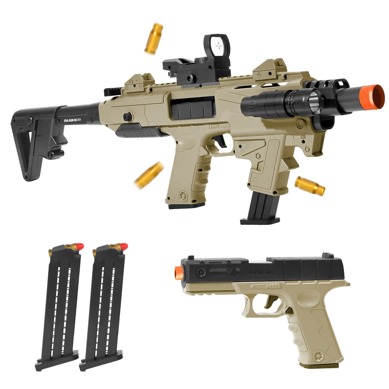 Realistic Toy Toy Gun Blaster, Soft Bullet Toy Dart Hand Gun Soft Bullet Pistol Foam Shell ejecting Blasters, with 2 Clips & 80 Foam Bullets, Gifts for Boys Girls Adults Age 8+