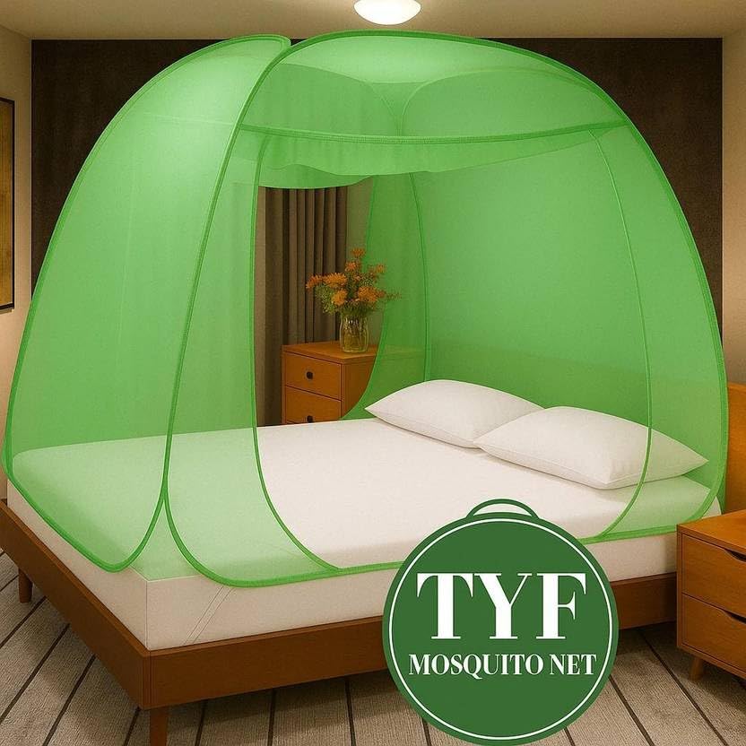 Image of TYF Mosquito Net for Bed Made with Polyester Material | Foldable Mesh Design | Lightweight and Portable Structure | Easy to Use Green (6.15 Feet X 6.15 Feet) Double Bed