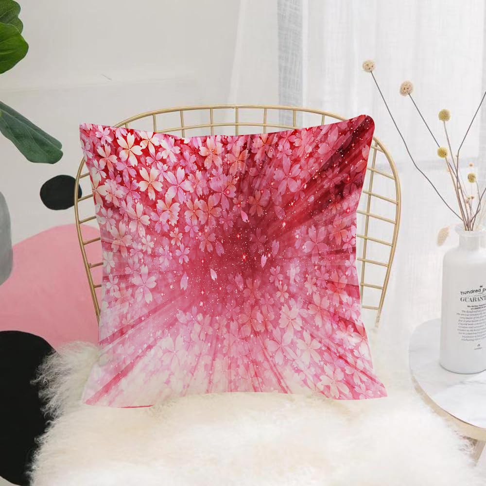 HYOSXW Cushion Cover,Throw Pillow Case Home Decorative for Living Room Bedroom Sofa Chair 16X16 Inch,Charming cherry blossom background, ocean of pink petals with glittering and gl,Pillowcase 40X40cm