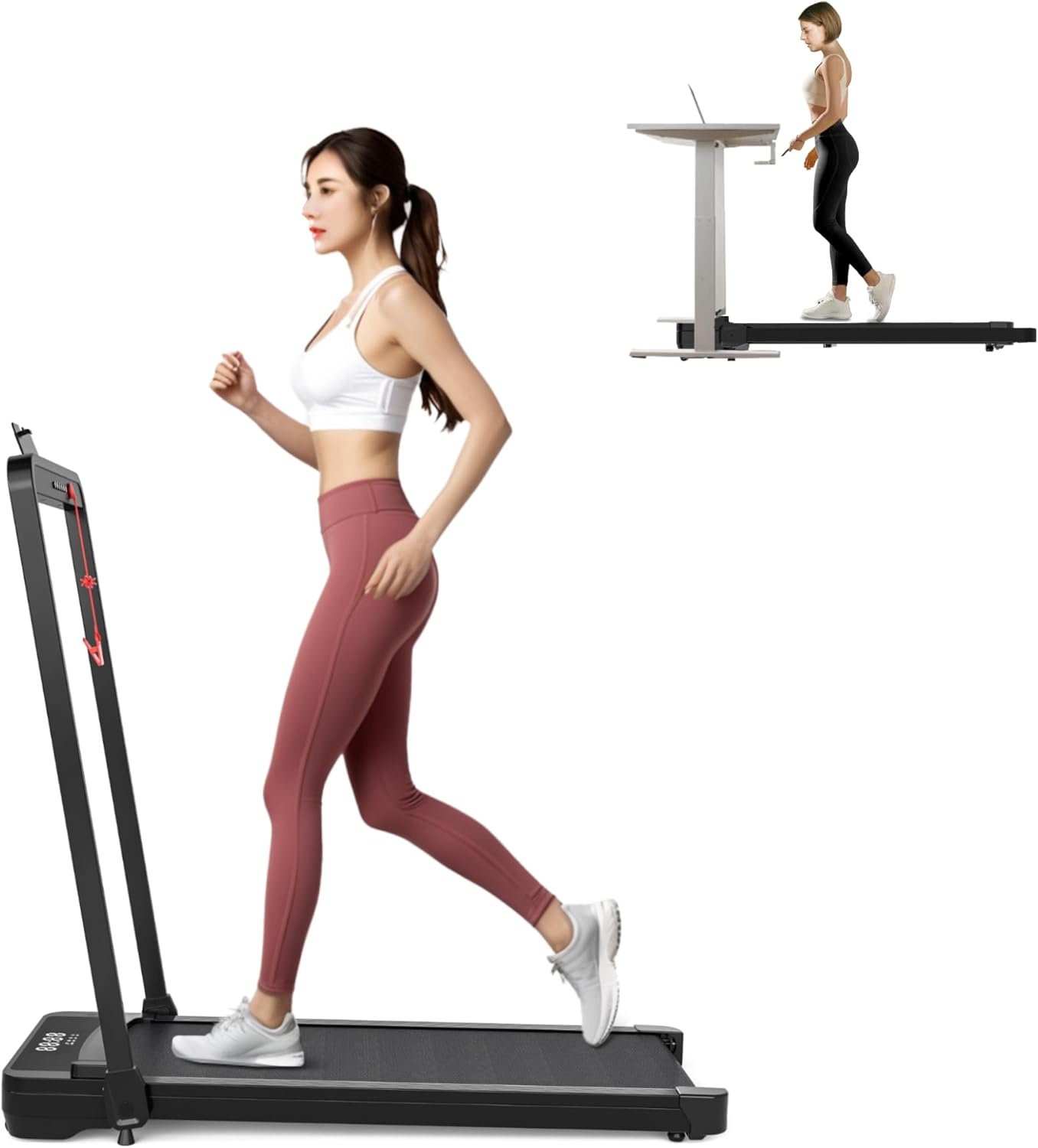 Caminadora Plegable Eléctrica 2.25 hp con Inclinación y Ruedas, Plata y Blanco