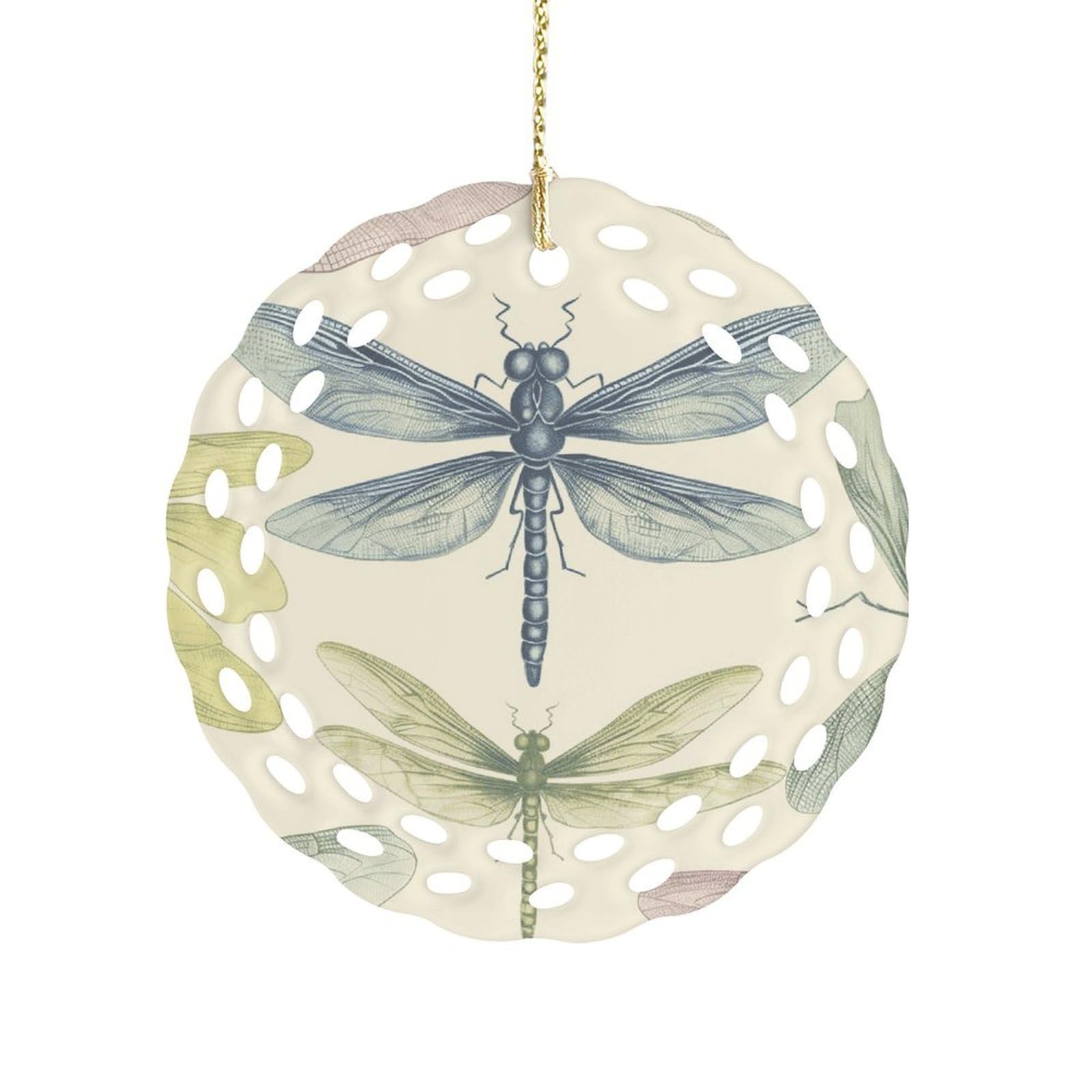 Fodpand Women's Style Dragonfly Drawing Ceramic Ornament For Home Decor 3.2" Round Tree Decoration Christmas Ornaments For Men Double-Sided Design