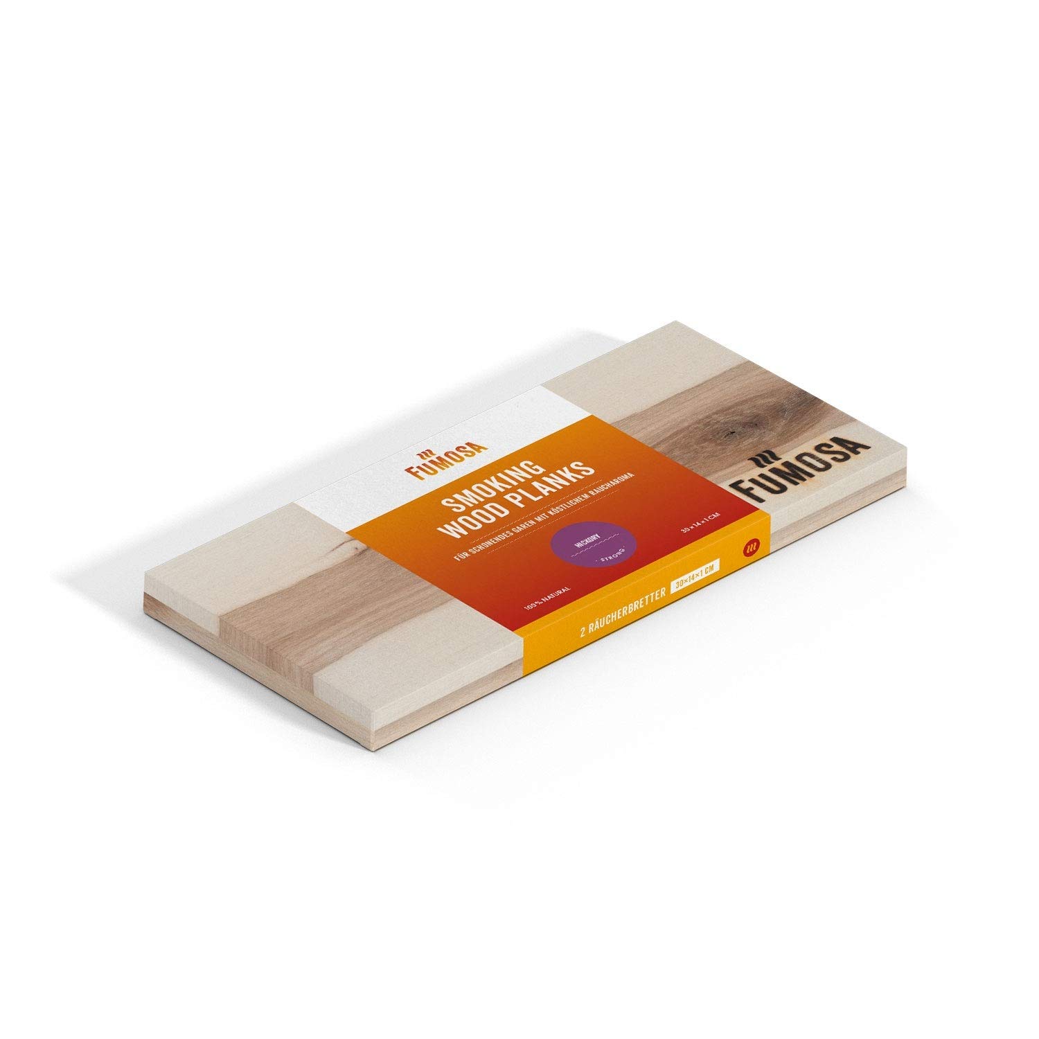 FUMOSA Räucherbretter Hickory 2er-Set – Größe 14x30 cm, naturbelassen, geeignet für Fleisch und Geflügel