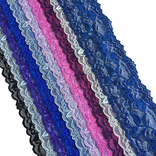 Lace Realm 2″×10 Yards Stretch Floral Pattern Lace Ribbon Trim Lace for Headbands Garters Variety Pack Mix Colors Grab Bag As Pictured 10 Colors 1 Yard Each