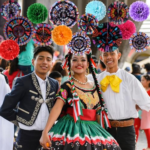 Image of Outus 21 Pcs Spanish Classroom Decorations Spanish Hanging Fans Latin American Paper Fans National Hispanic Heritage Month Hanging Decor Bulletin Board Classroom Decor for Ceiling Wall Home