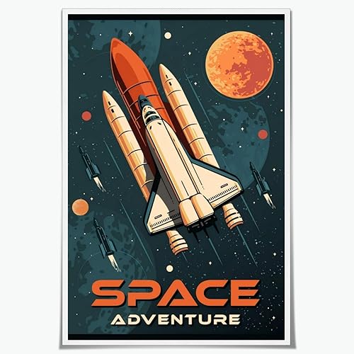 Póster de lienzo con diseño de naves espaciales vintage de aventura espacial retro, arte de pared, galaxia, Vía Láctea, arte exterior, decoración de