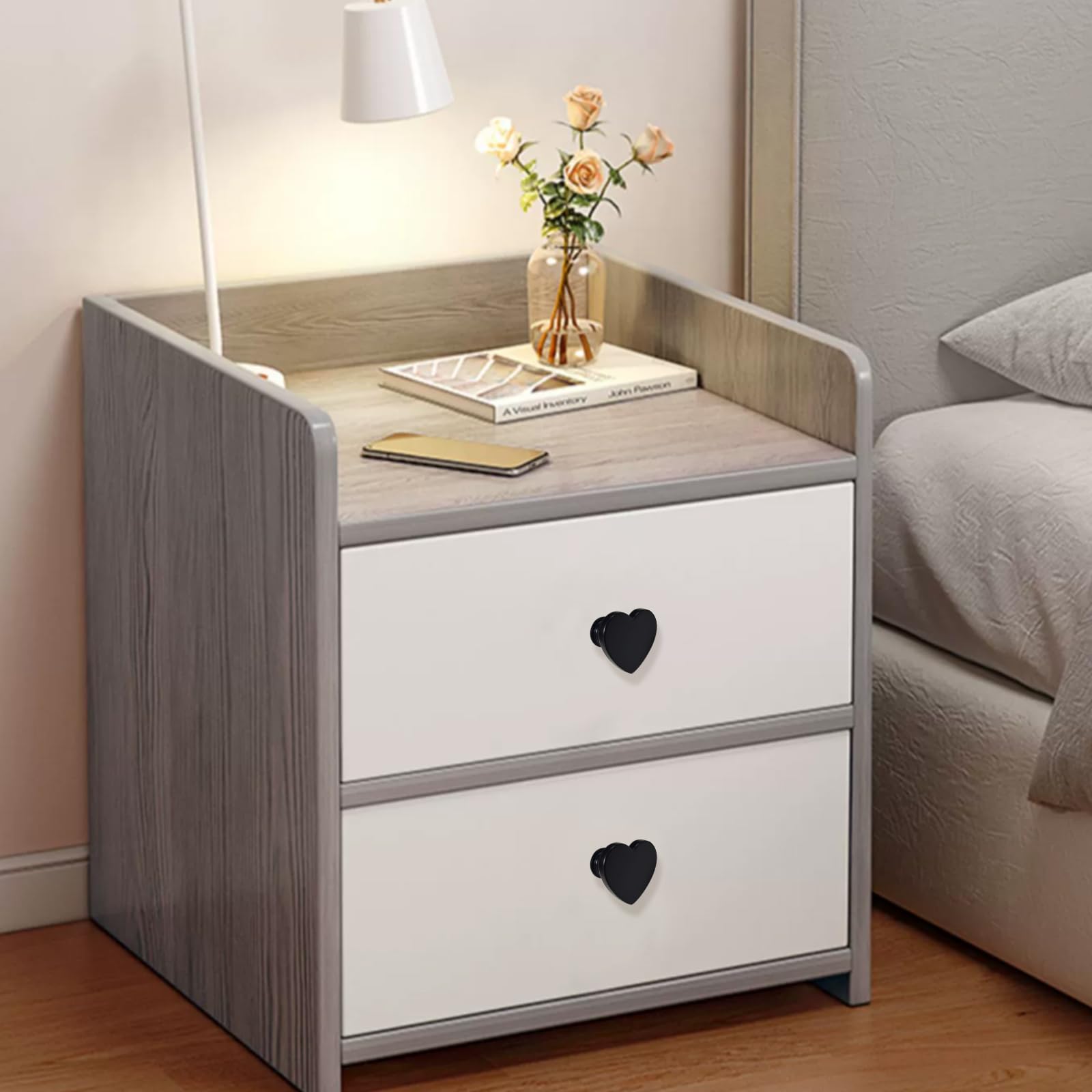 6 pomos de corazón negros con agujero para decoración de muebles, puertas, cajones, armarios, armarios de vino, hogar, 6 unidades