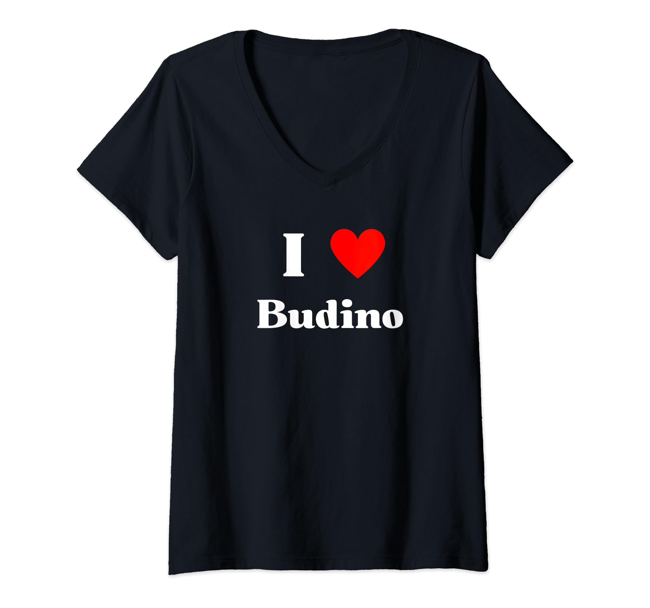 Womens Fun Graphic-I Love Budino V-Neck T-Shirt