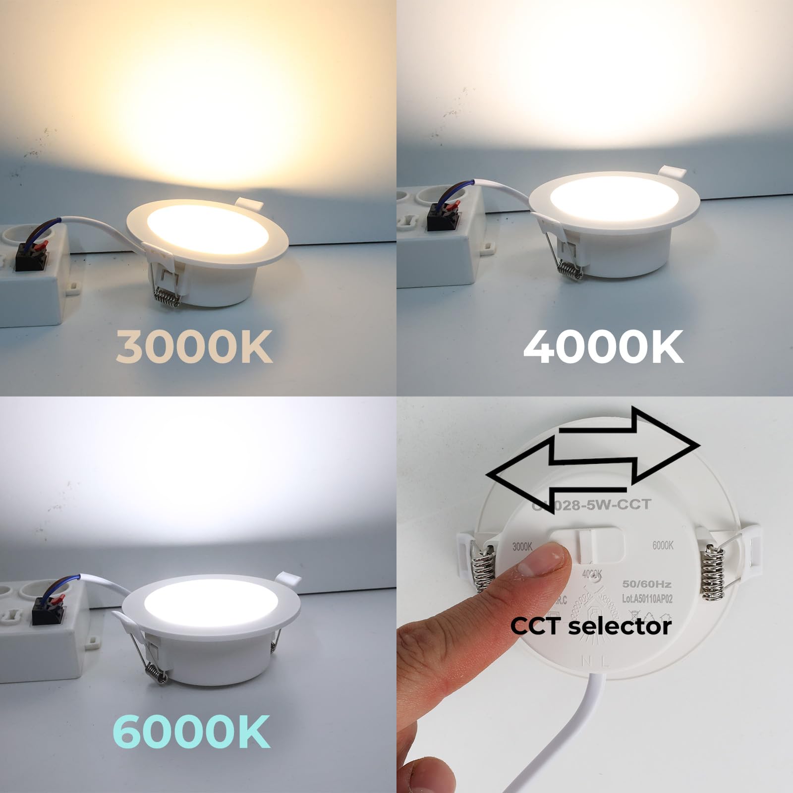 Alpinaluz Pack 10 Downlight LED Empotrables de Techo 5W Ø92mm Blanco – Focos LED Circulares CCT Seleccionable 3000K/4000K/6000K, Corte Ø75–80mm, IP44 para Baños, Cocinas, Pasillos o Salón