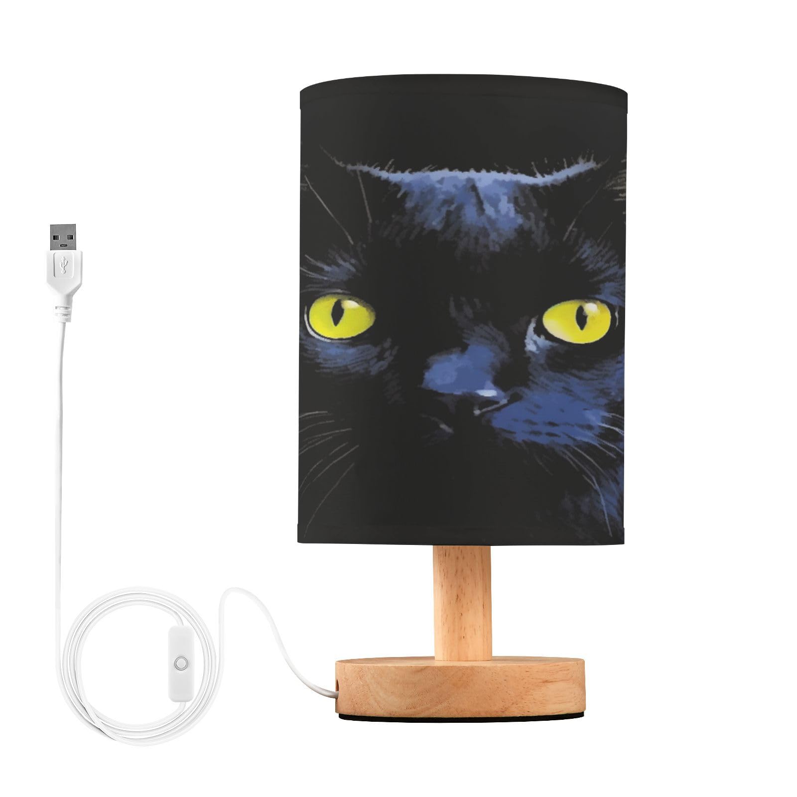 SKYSHU Black Cat Bedside Table Lamp, Small LED Desk Light USB Nightstand Lamp with Non Slip Wood Base & Eye-Friendily Lampshade for Living Room Bedroom Dorm Home Office Desk Decor