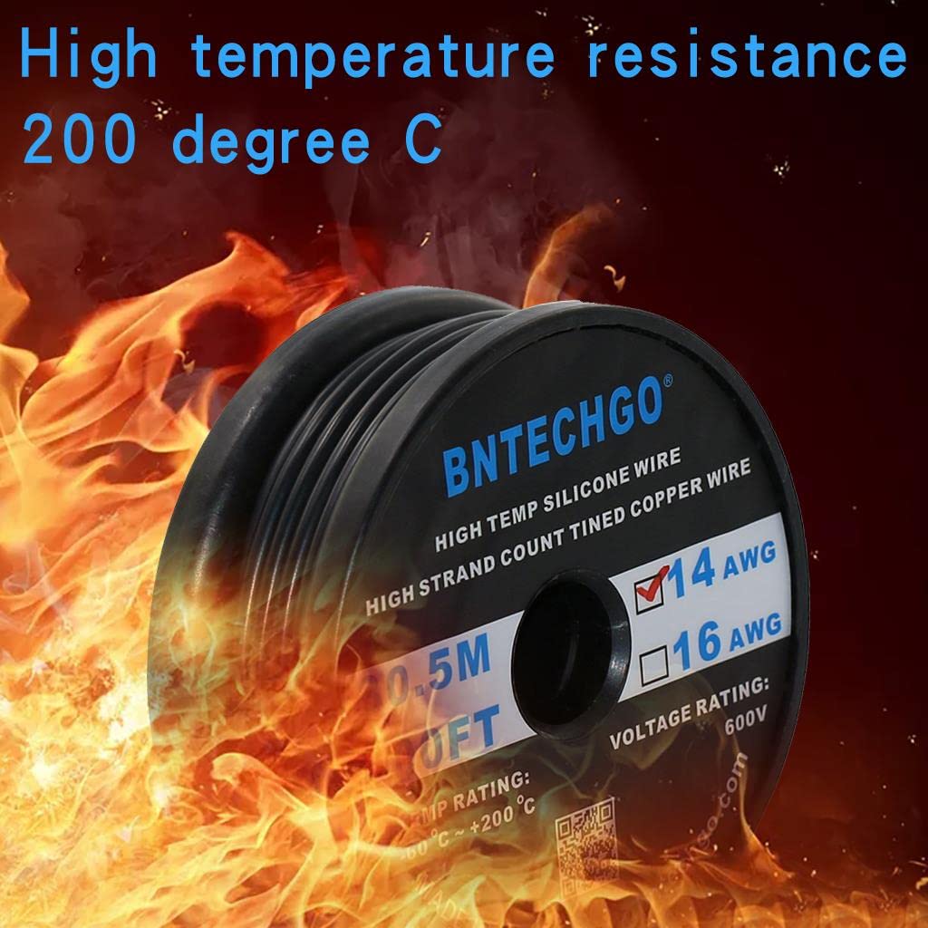 BNTECHGO 14 Gauge Silicone Wire Spool 100 ft Black Flexible 14 AWG Stranded Tinned Copper Wire