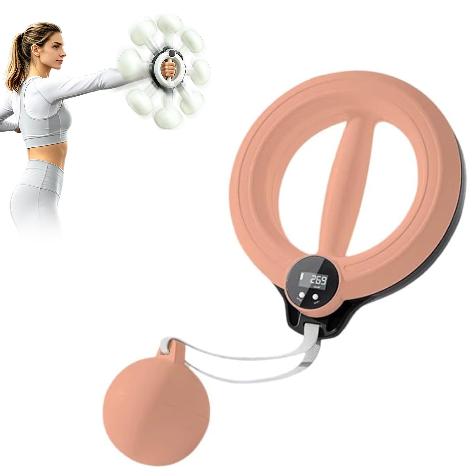 Infinity Hoop for Arms and Shoulder, 360° Smart Flabby Arm Exerciser with Digital Tracker, 1.21lbs PC Hand-Crank Forearm Workout for Upper Body Toning, Women Men Office Exercise (Pink, Smart)