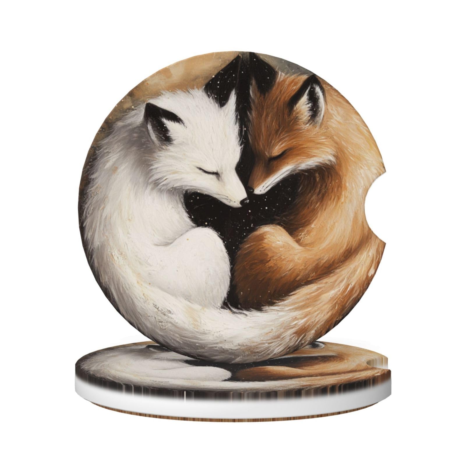 Dessous de verre de voiture White Fox absorbants en céramique 6,5 cm x2