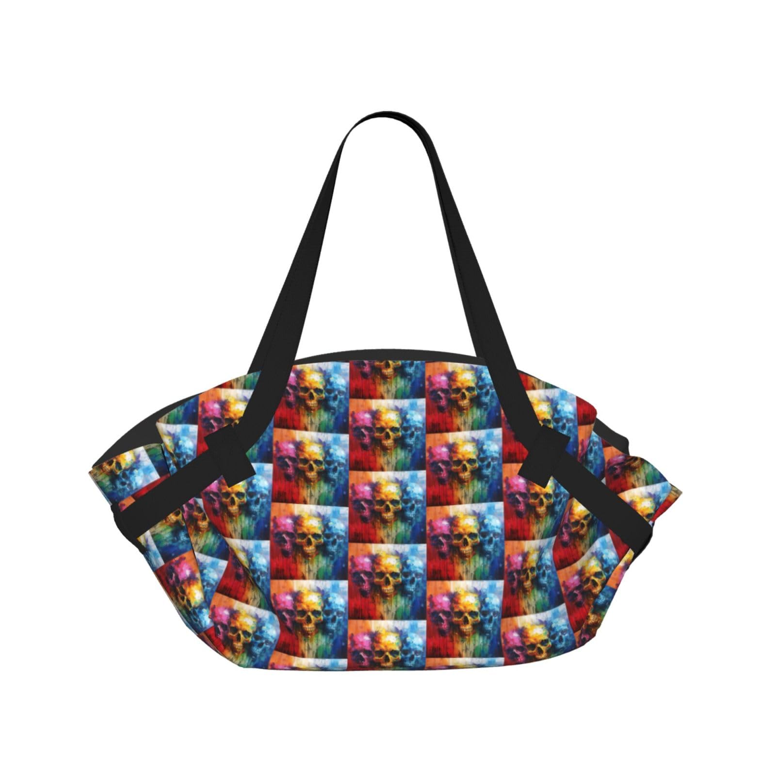 UVBDF color skulls 2-in-1 Camping Blanket Tote, Waterproof Stylish Printed Outdoor Bag for Beach Park and Picnic