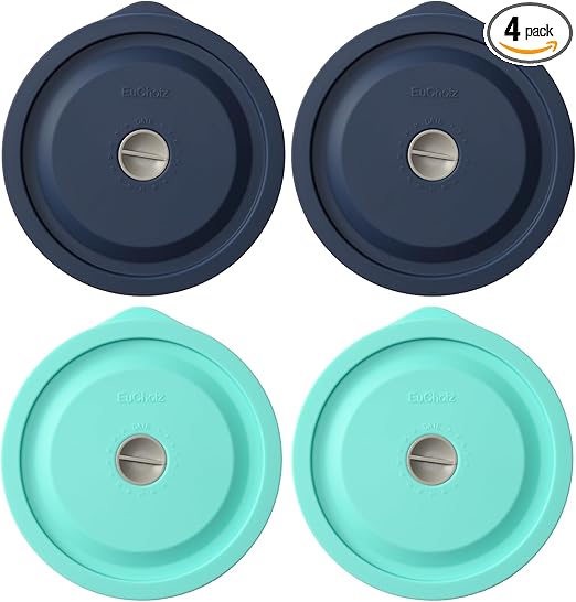 Replacement Lids for Pyrex 7201-PC 4 Cup, Silicone Round Storage Cover Lid for Anchor Hocking Glass Bowl 4 Pack with Date Mark