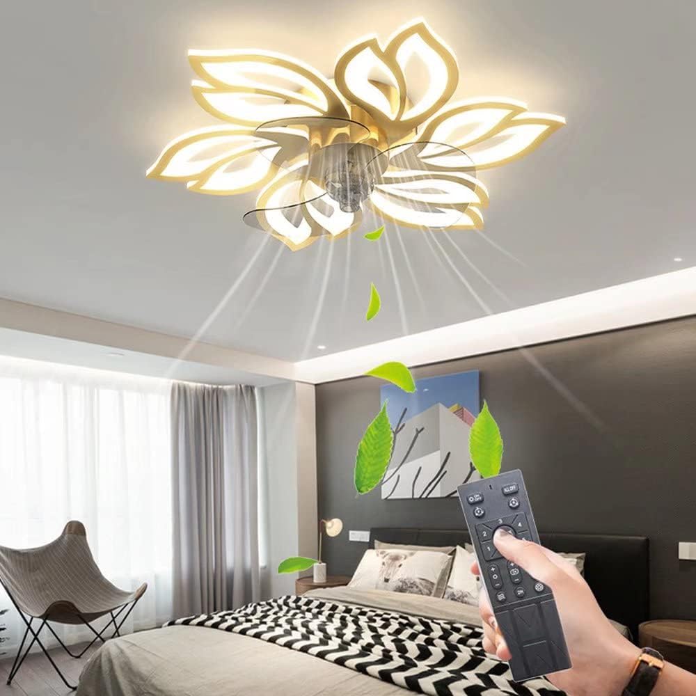 65cm Ventilador Techo con Luz Silenciosa Moderna Lampara Ventilador Infantil Reversible Motor DC Ventiladores Led Techo Regulable Flor Led Techo para Dormitorio Salón Cocina(Oro)