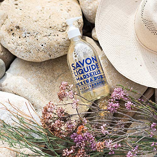 Compagnie De Provence Savon De Marseille Extra Pure Liquid Soap - Mediterranean Sea - 16.9 Fl Oz Glass Pump Bottle And 33.8 Fl Oz Plastic Bottle Refill #TOP2