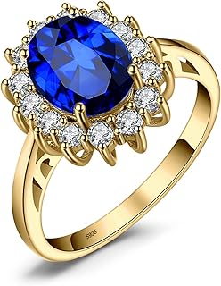 Princess Diana Kate Middleton Class Gemstone Birthstone Sapphire Halo En...