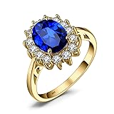 JewelryPalace Princess Diana Kate Middleton Class Gemstone Birthstone Sapphire Halo Engagement Rings for Women, Anniversary 14K White Yellow Rose Gold Plated 925 Sterling Silver Promise...