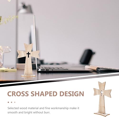 Miniatura 4 de ABOOFAN Decoración de mesa de cruz de madera: 20 piezas de arte de pared de cruz colgante de madera rústica, mini escultura de cruz cristianos, cruz