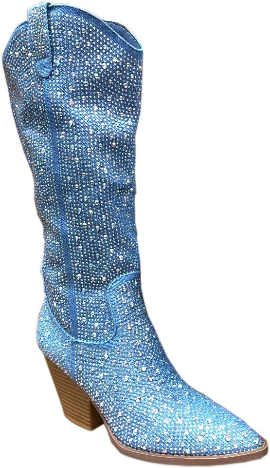 ABSOLEX Women Western Cowgirl Cowboy Pointed Toe Rhinestone Knee High Boots - 第 46/64 張圖片