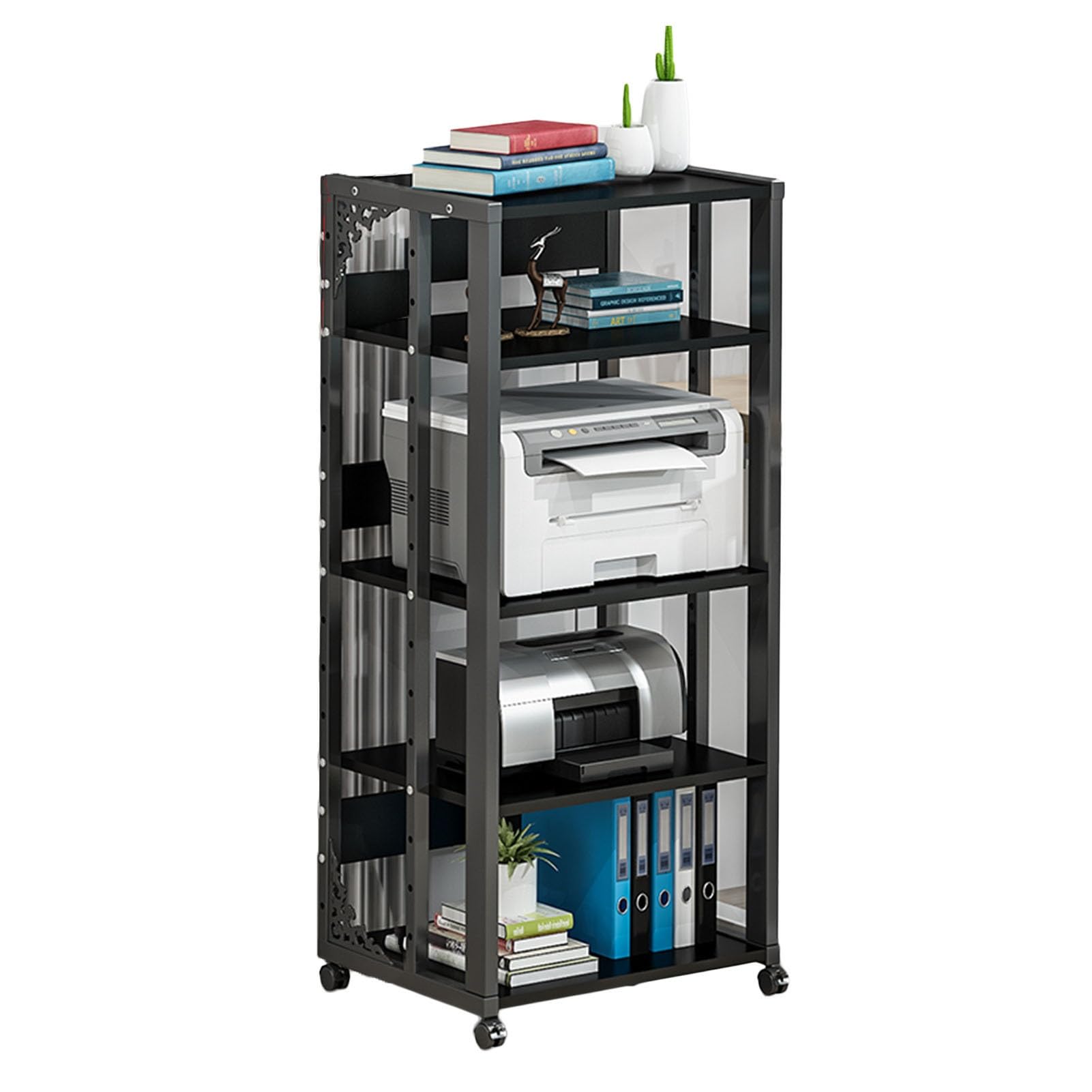 AV-Medienschrankständer, Medienschrank, 5-stufiger Druckerständer, Mehrzweck-Lagerregal Mit Rollen for Wohnzimmer, Studios Und Mehr (Color : Black, Size : Style 1)