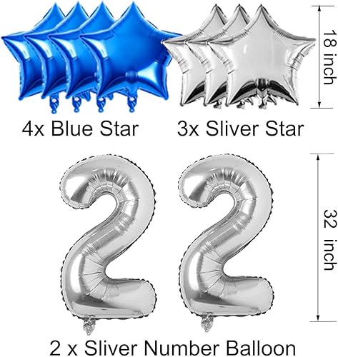 Miniatura 2 de Decoraciones de cumpleaños 22 para hombres, mujeres y niñas, suministros de fiesta de cumpleaños azul negro con 22 globos de plata para fiesta de