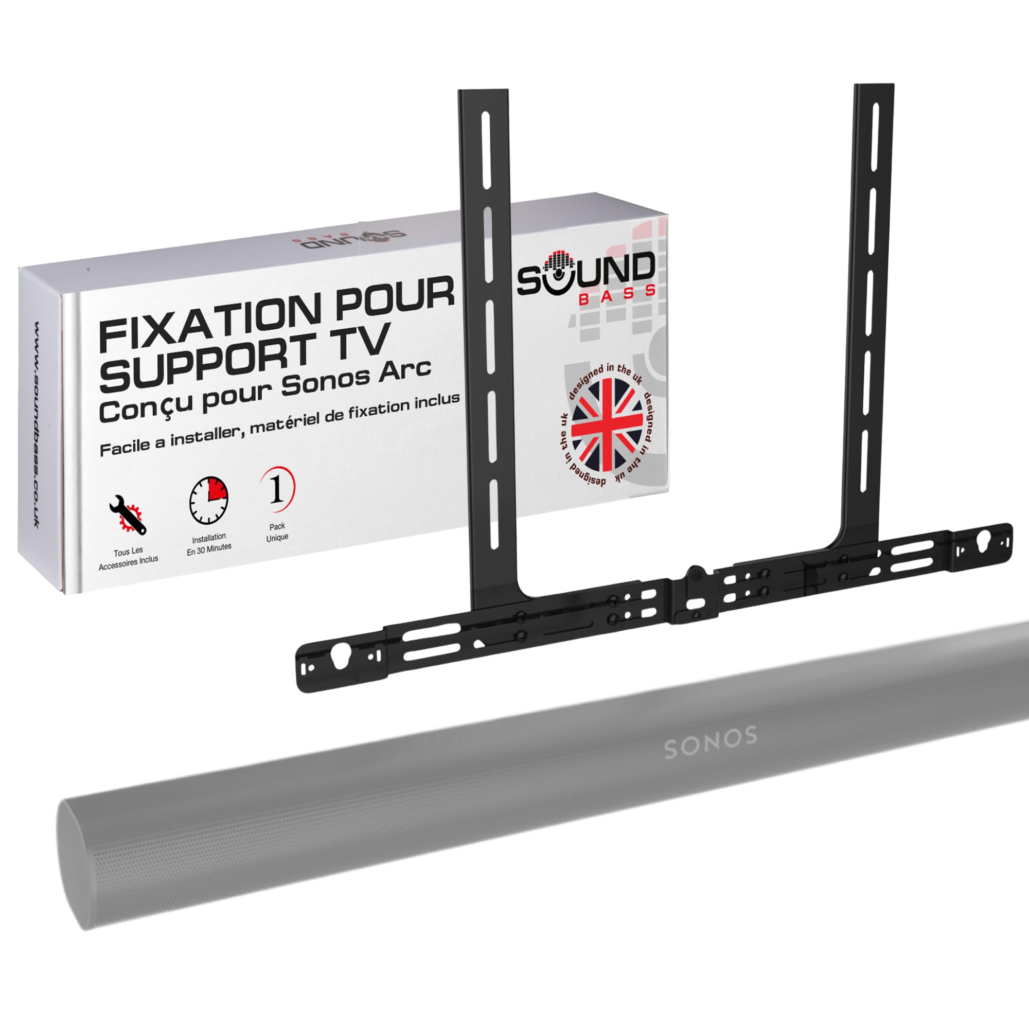 Sound Bass Support TV pour Arc Soundbar, sous TV, Noir