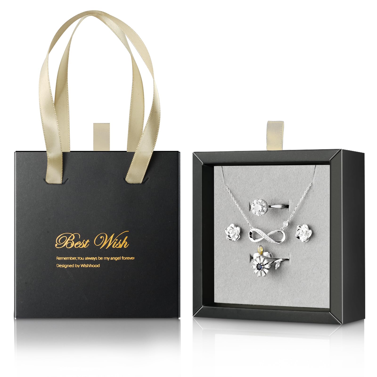 Aucuu Jewelry Gift Box, Portable Drawer Jewelry Box, Bracelets, Earrings and Necklace Gift Boxes, with Ribbon Handle, Packaging Boxes for Birthday, Wedding, Anniversaries, Valentine's Present