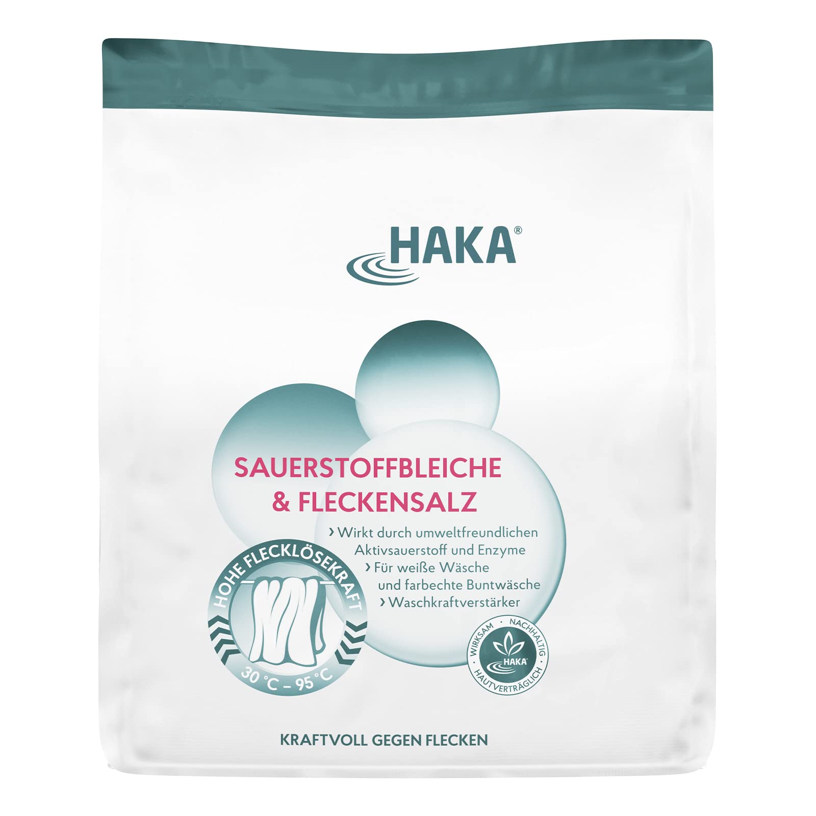 HAKA Fleckensalz & Sauerstoffbleiche, 1,5 kg, Fleckenentferner & Wäsche-Booster, hygienisch frische Wäsche, ohne Chlor, faserschonend, Waschmittelzusatz, vegan