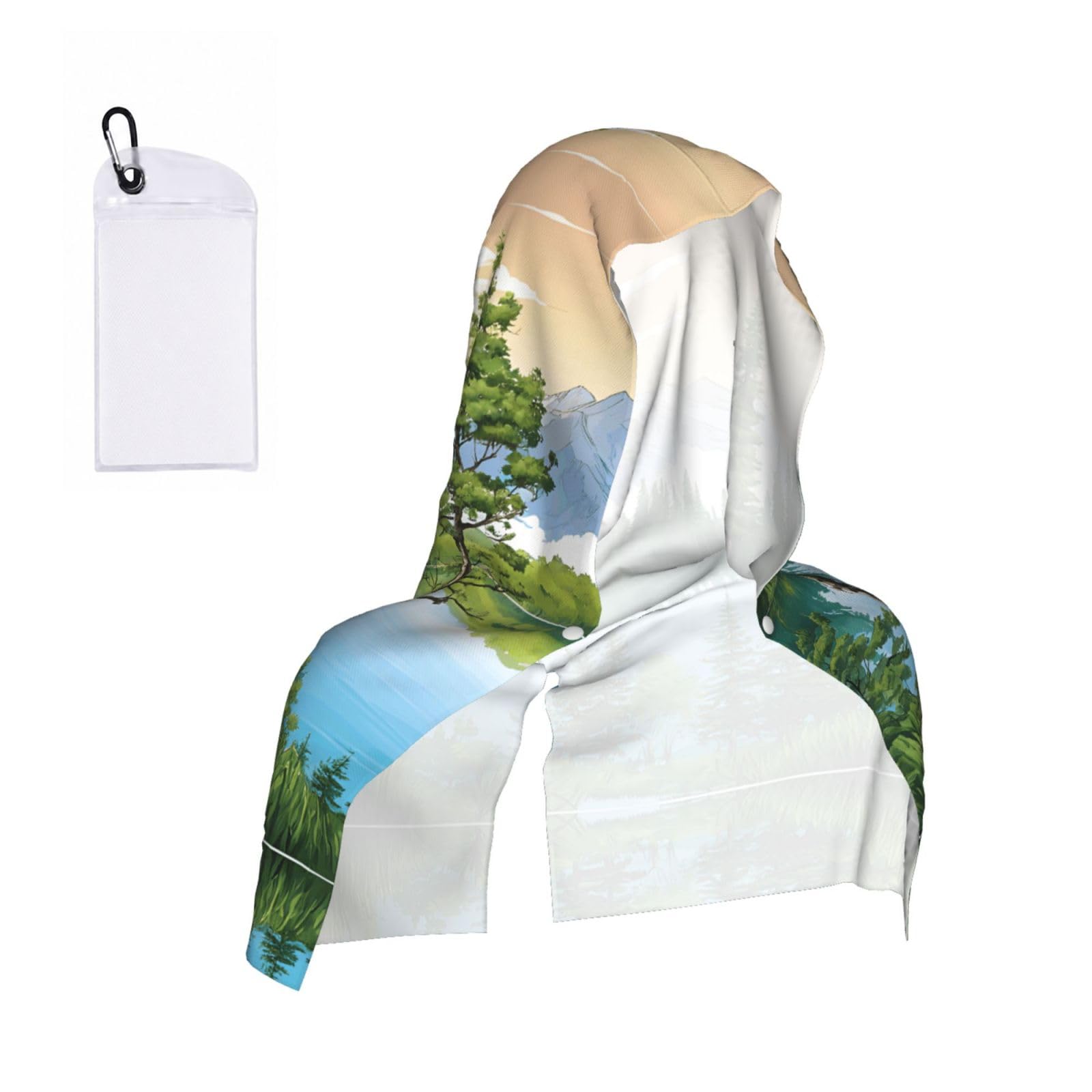 WXWJSHMGC Mountain Lake View Sunny Day Nature Print Cooling Hoodie Towel, Cooling Towels For Neck And Face Sun Protection Instant Cool Hoodie(Sport/Camping/Work Out/Hot Weather)