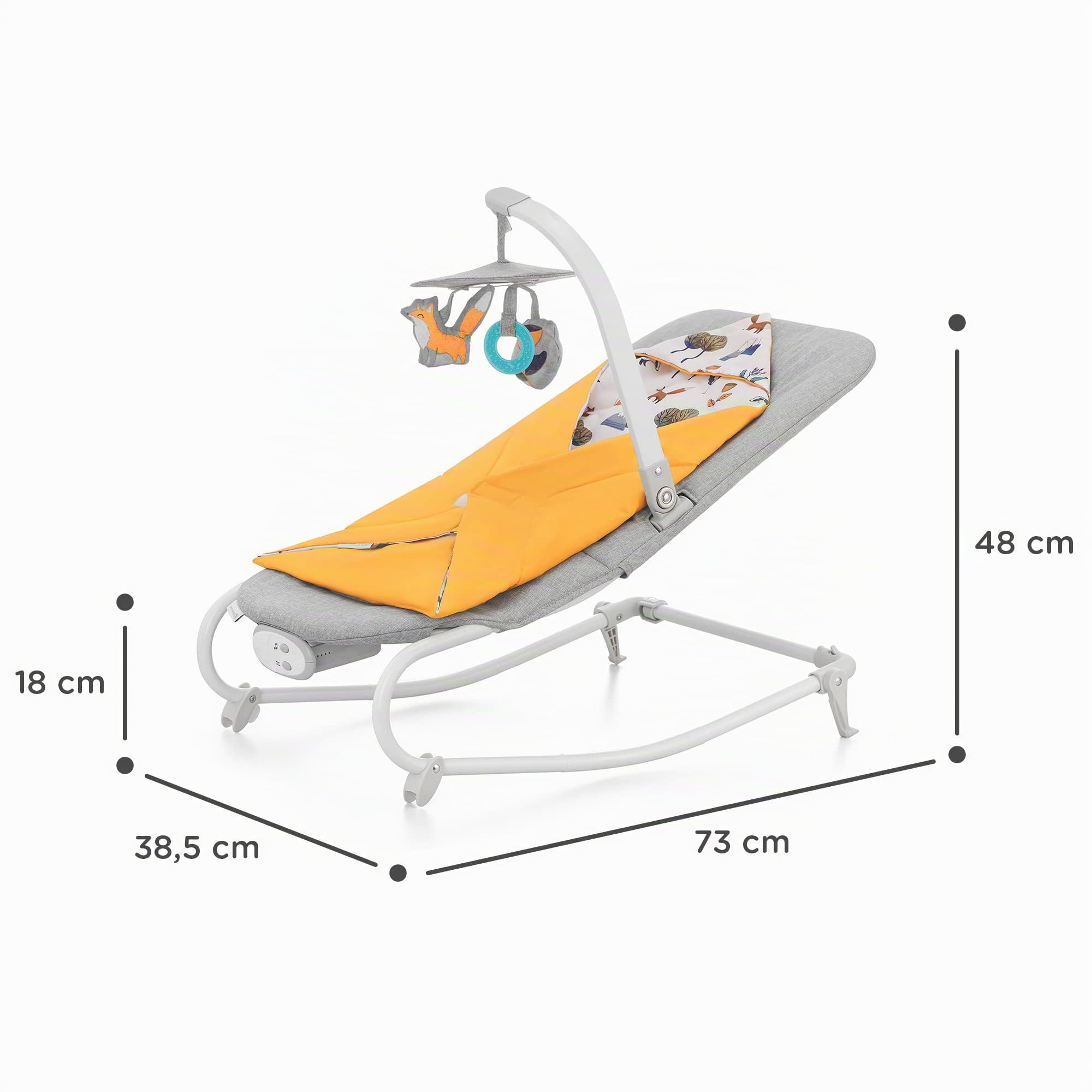 Kinderkraft FELIO2 Transat Bébé evolutif, Balancelle dès la naissance, avec Gigoteuse, Moustiquaire, Arche avec 3 jouets, Extrêmement légère et pliable, Contrôler les vibrations, Jaune