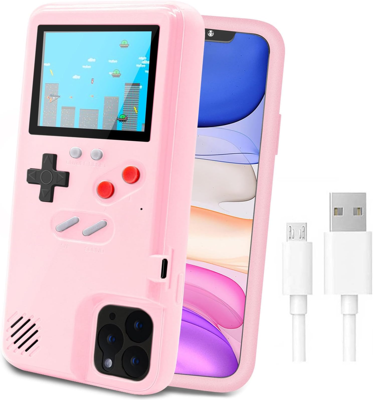 LucBuy Game Console Case for Phone 11 Pro, Retro Protective Cover Self-Powered Case with 36 Games, Full Color Display, Shockproof Video Game Case