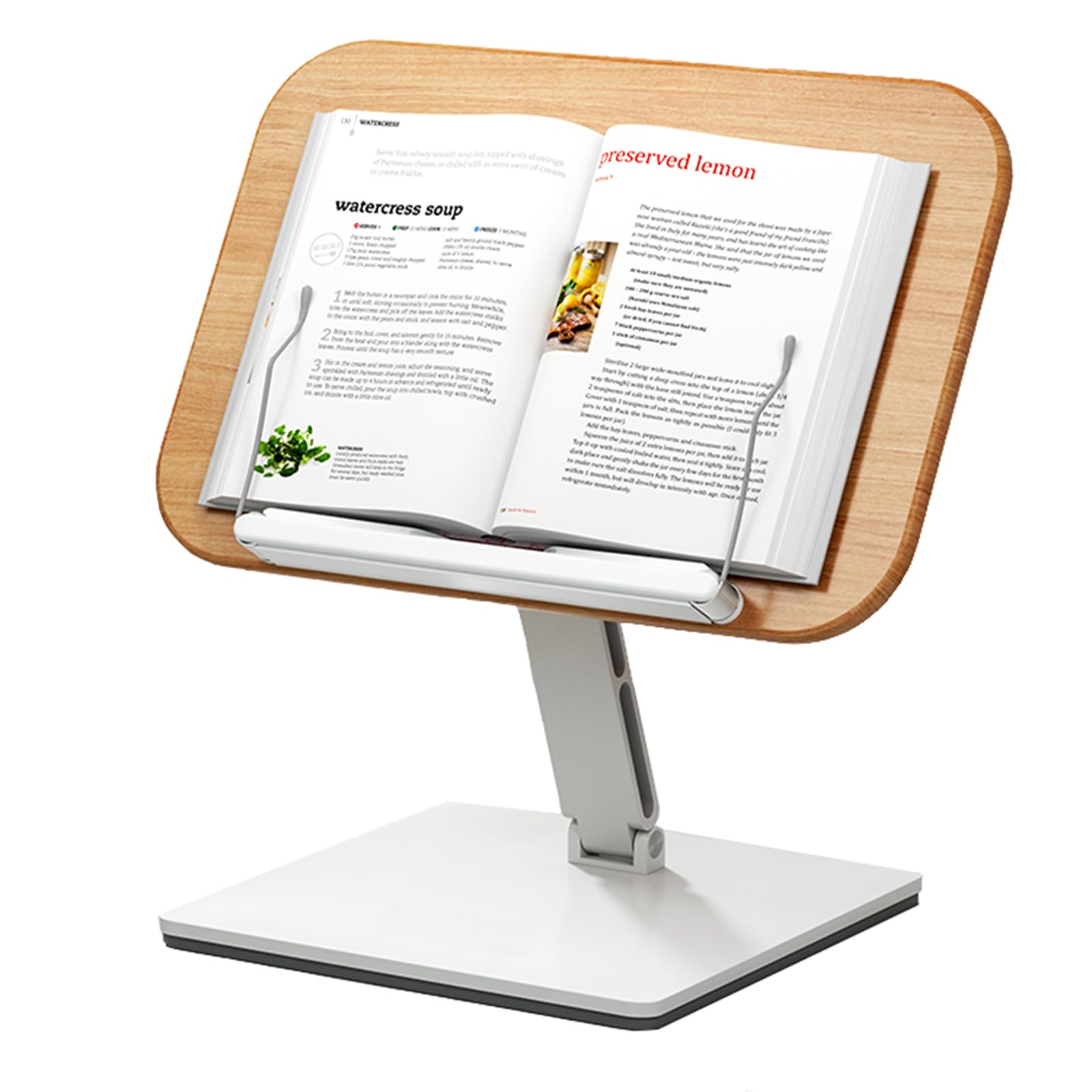 Zienstar-Soporte de Madera para Leer,Atril para Libros de Cocina, Altura y ángulo Ajustables;Base de Aluminio,Plegable y Portátil para Oficina,Cocina,Libro de Texto Escolar,Recetas