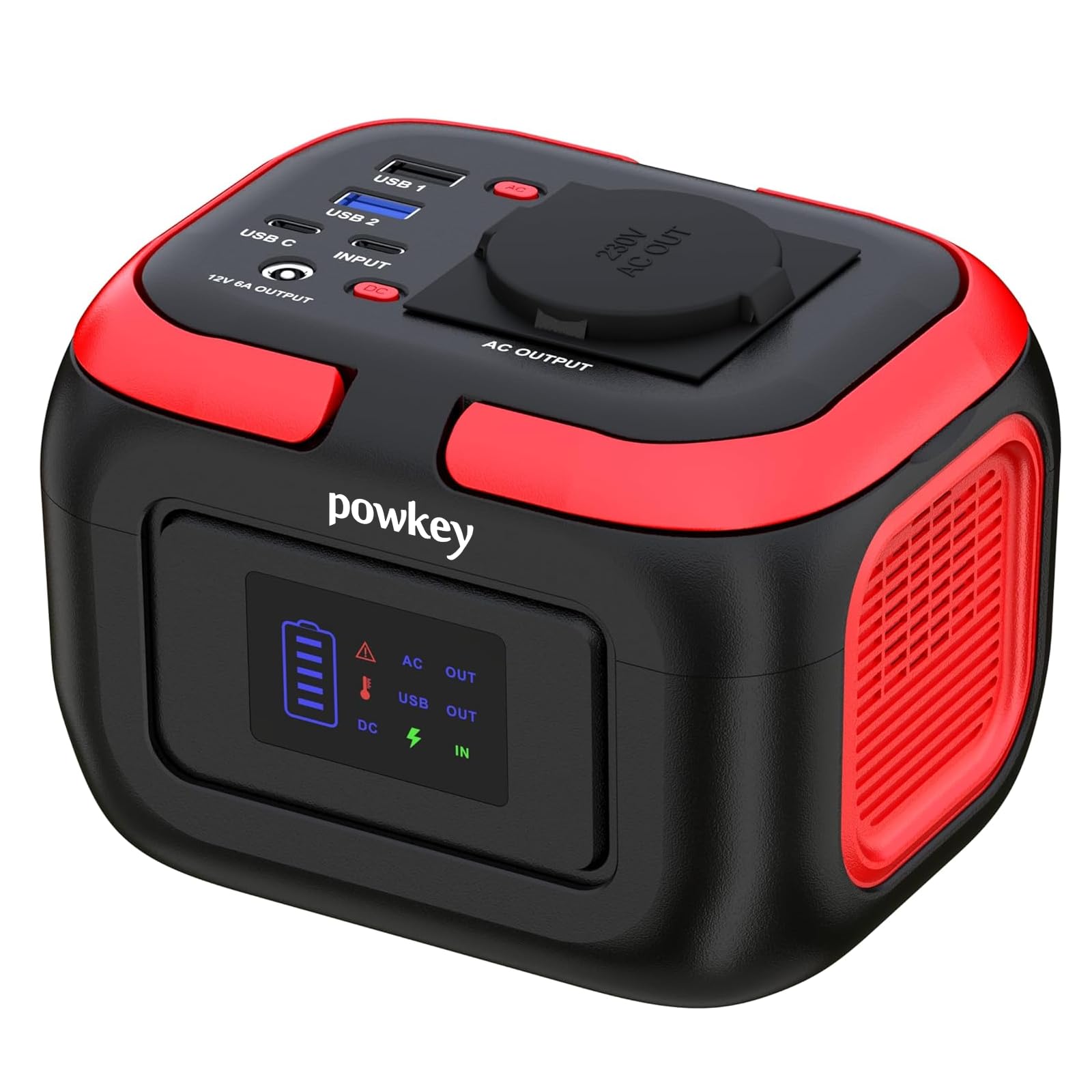Powkey Power station portatile 26400 mAh/97,68 Wh, power bank con presa 120 W 230 V AC uscita 12 V 6 A DC, gruppo elettrogeno di emergenza con LED e SOS, generatore solare per campeggio, viaggi