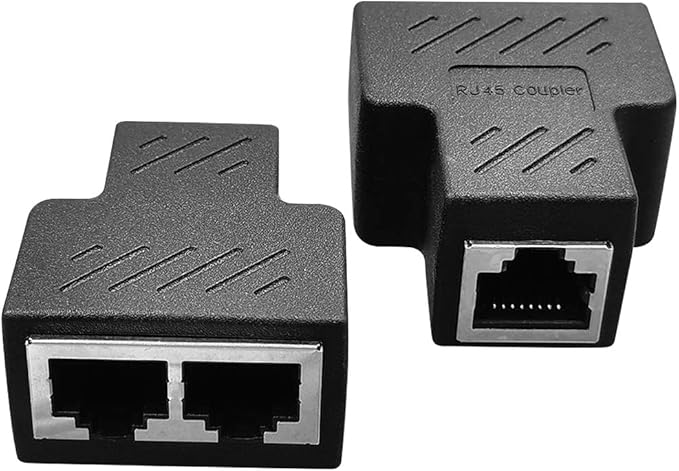RJ45 Splitter Connectors Adapter(2 Pack),Yeung Qee 1 to 2 Dual Female RJ45 Port 8P8C Extender Plug LAN Interface Ethernet Socket Connector for Cat5, Cat5e, Cat6, Cat7 (black)