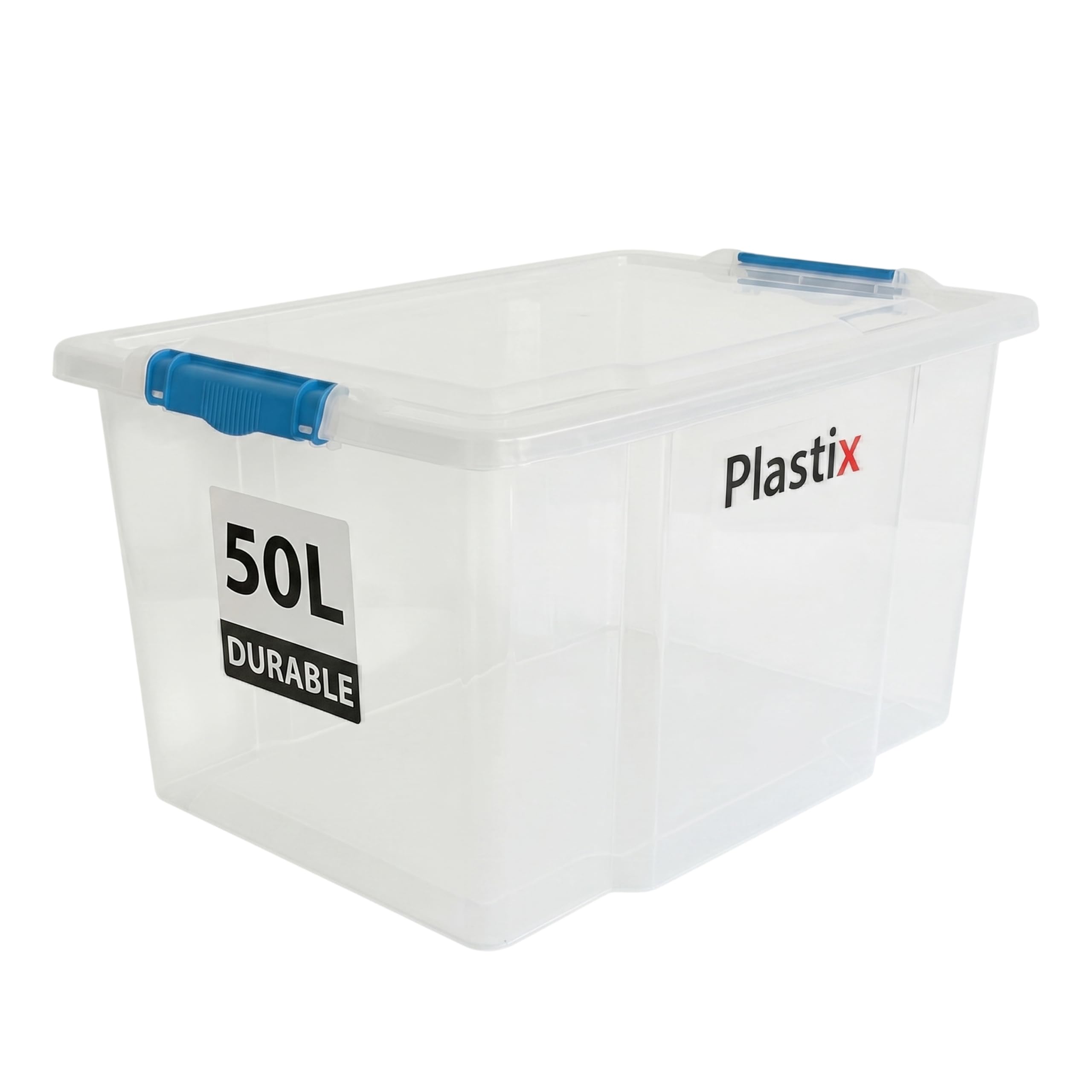 Plastix 50L storage box containers with lids (Pack of 1),Really useful plastic box for Store Home & Office stuff Stackable [UK Made]